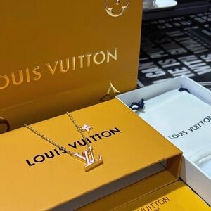 Louis Vuitton Gold and Pink LV Pendant Necklace